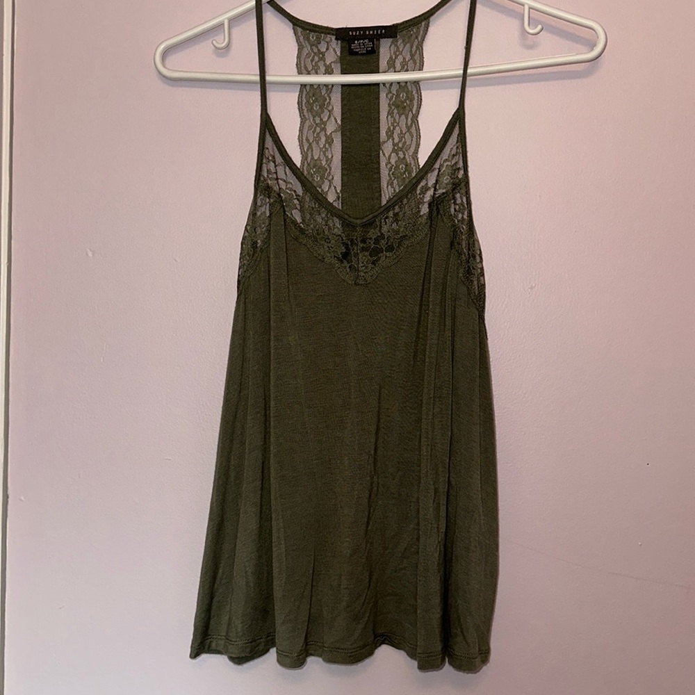 Suzy Shier Lace Trim Tank Top
